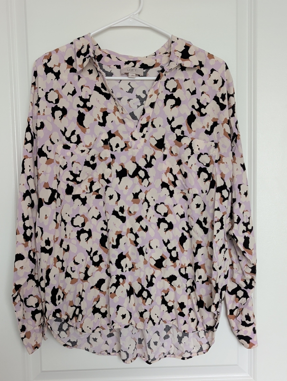 LOFT Lavender Multi Floral-Print V-Neck Blouse